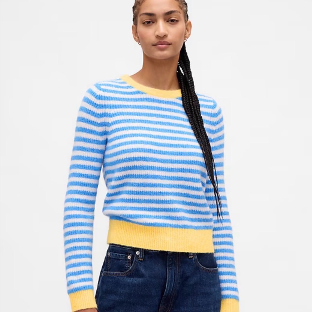 Brand New  Gap Striped Blue and Yellow Women's Sweater. Cash soft crew neck